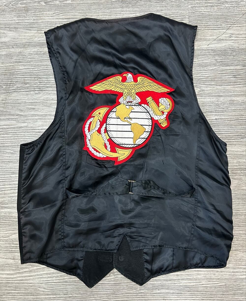 Vintage Beyond Leather Black Suede USMC Vest Men's Size Large (Missing Buttons)